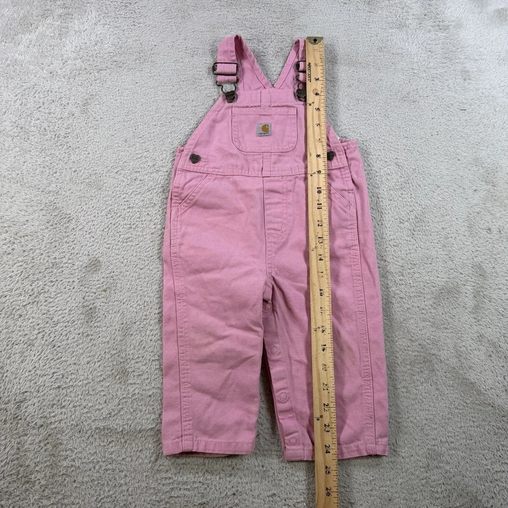 Carhartt Overalls Toddler Girls 12M Pink Heart Buttons Cotton Bibs OX9712